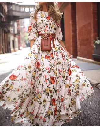 Boho Floral Maxi Dress Party Evening Summer Beach Sundress