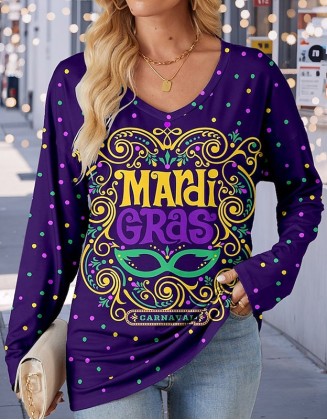 Carnival T Shirt Women's Casual V Neck Long Sleeved Shirt