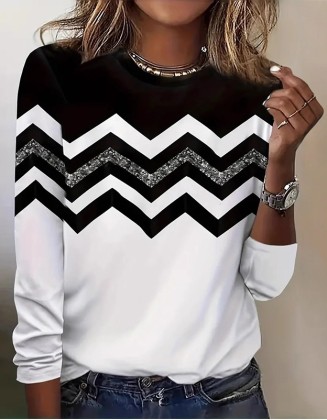 Creative Shading Pattern Printed T Shirt 3d Digital Printing Leisure Trend Long Sleeve