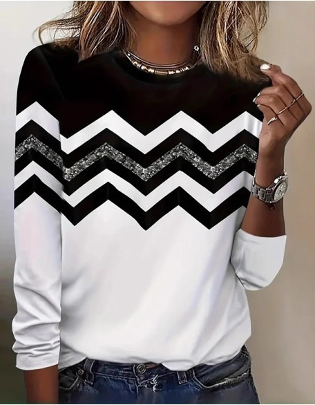 Creative Shading Pattern Printed T Shirt 3d Digital Printing Leisure Trend Long Sleeve