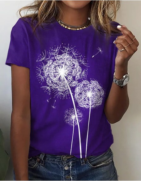 Dandelion 3d Printed Women's T Shirt Fashion Loose Top Casual Short Sleeve Street Breathable
