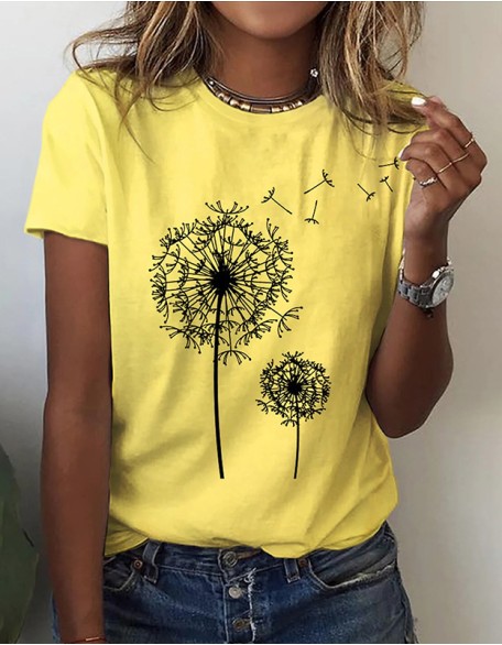 Dandelion 3d Printed Women's T Shirt Fashion Loose Top Casual Short Sleeve Street Breathable