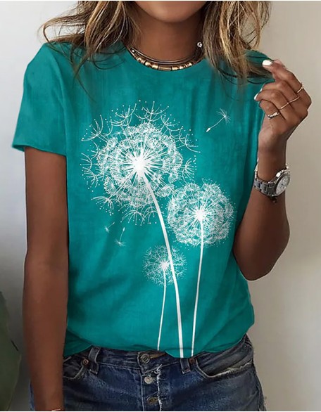 Dandelion 3d Printed Women's T Shirt Fashion Loose Top Casual Short Sleeve Street Breathable