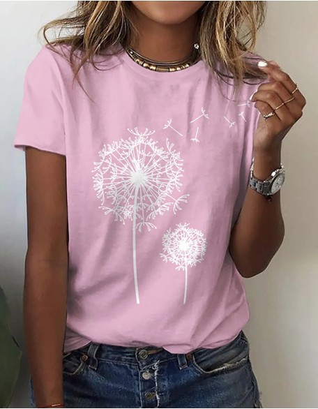 Dandelion 3d Printed Women's T Shirt Fashion Loose Top Casual Short Sleeve Street Breathable