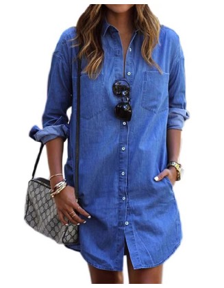 Denim Long-Sleeved Shirt Large Women's Dress