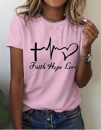 Fashion Letter Print T Shirt Summer Casual Crew Neck Short Sleeve Top