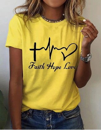 Fashion Letter Print T Shirt Summer Casual Crew Neck Short Sleeve Top