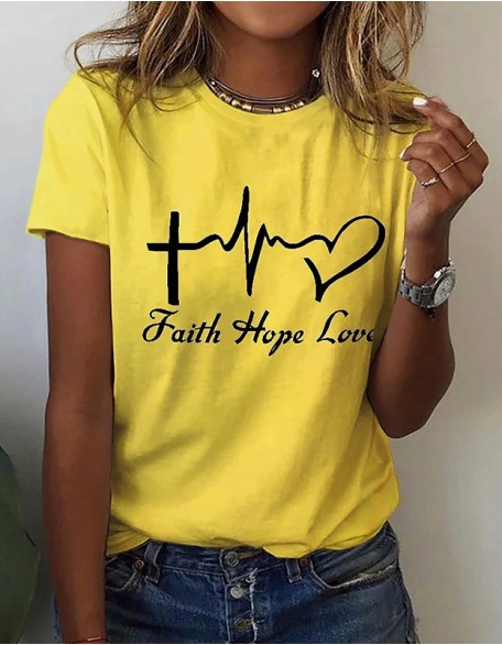Fashion Letter Print T Shirt Summer Casual Crew Neck Short Sleeve Top