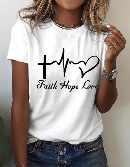Fashion Letter Print T Shirt Summer Casual Crew Neck Short Sleeve Top
