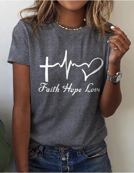 Fashion Letter Print T Shirt Summer Casual Crew Neck Short Sleeve Top