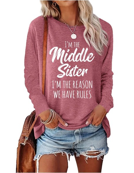 Fun Letter Printed T Shirt Long Sleeve Round Neck Short Sleeve