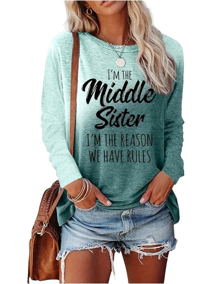 Fun Letter Printed T Shirt Long Sleeve Round Neck Short Sleeve