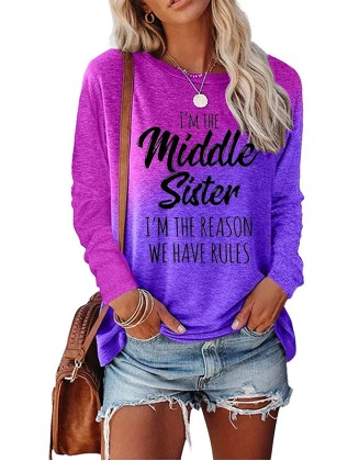 Fun Letter Printed T Shirt Long Sleeve Round Neck Short Sleeve