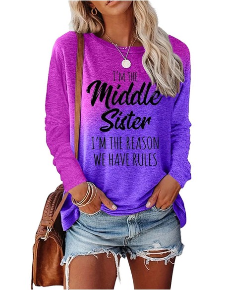 Fun Letter Printed T Shirt Long Sleeve Round Neck Short Sleeve