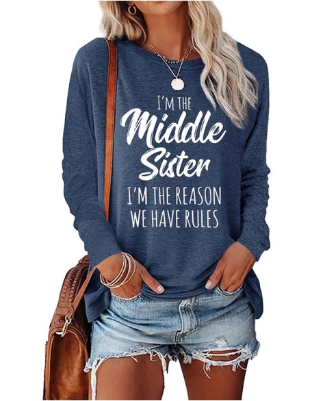 Fun Letter Printed T Shirt Long Sleeve Round Neck Short Sleeve