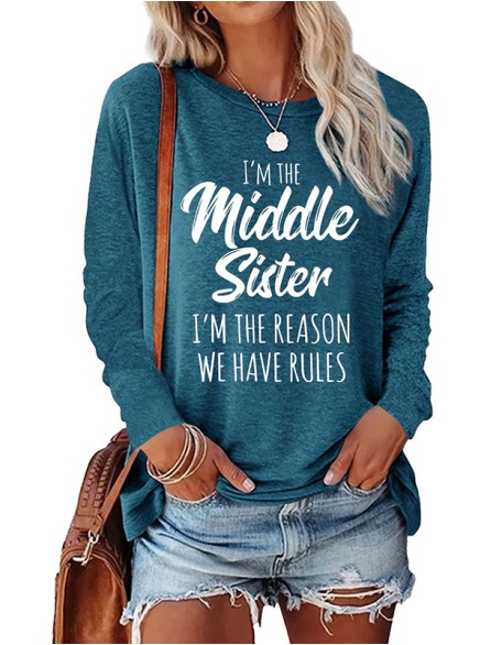 Fun Letter Printed T Shirt Long Sleeve Round Neck Short Sleeve