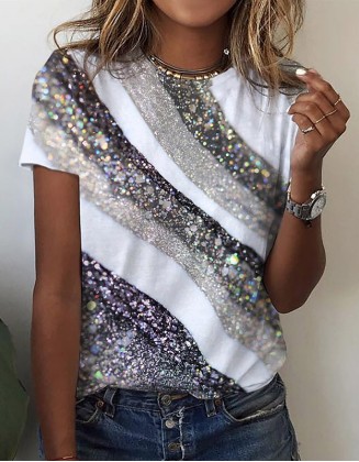 Graphic Print T Shirt Base Crew Neck Regular Short Sleeves