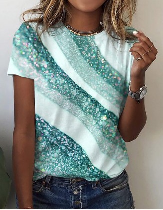 Graphic Print T Shirt Base Crew Neck Regular Short Sleeves