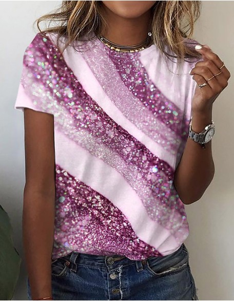 Graphic Print T Shirt Base Crew Neck Regular Short Sleeves