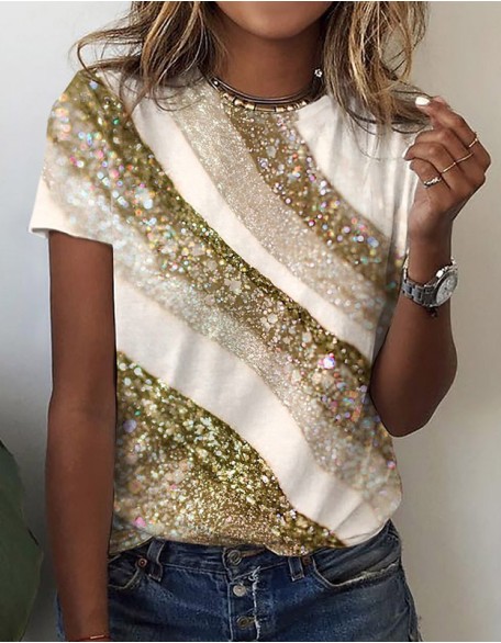 Graphic Print T Shirt Base Crew Neck Regular Short Sleeves