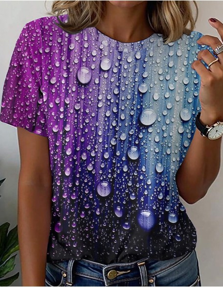 Hot Bubble Printed T-Shirts Ladies Spring And Summer Round Neck Short Sleeves