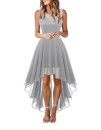 Lace Dress Bow Belt Elegant Irregular Length Dresses For Women Wedding Guest Sleeveless Bridesmaid Party Dress