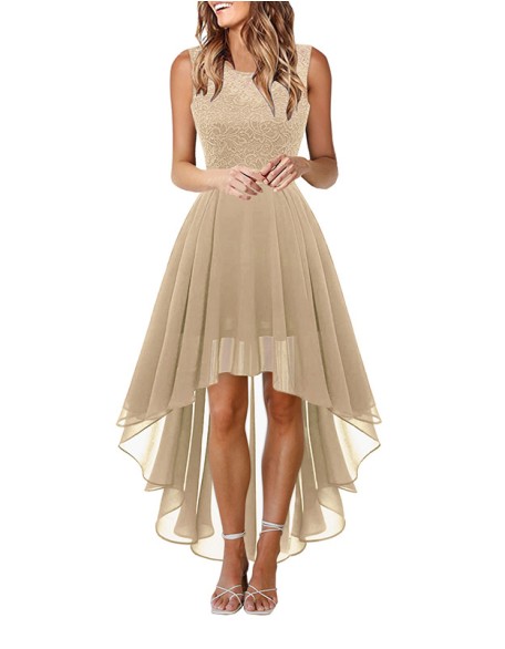 Lace Dress Bow Belt Elegant Irregular Length Dresses For Women Wedding Guest Sleeveless Bridesmaid Party Dress