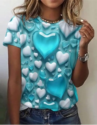 Ladies Trend Breathable Loose T-Shirt Color Stereo Treasure Love Stone Design 3d Digital Printing Top