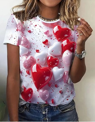 Ladies Trend Breathable Loose T-Shirt Color Stereo Treasure Love Stone Design 3d Digital Printing Top