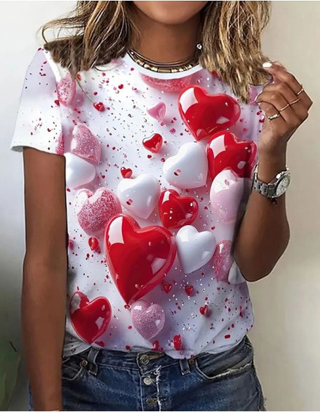 Ladies Trend Breathable Loose T-Shirt Color Stereo Treasure Love Stone Design 3d Digital Printing Top