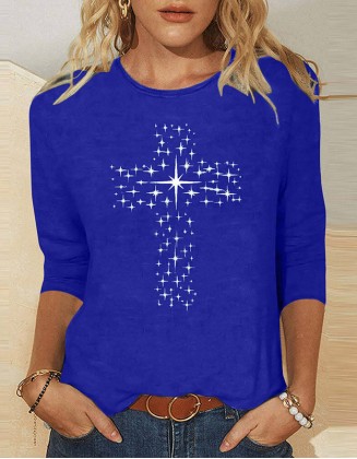 Ladies' Thick Cross Printed T-Shirt Daily Weekend Basic Round Neck Shirt