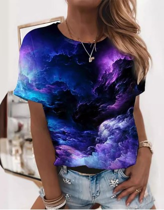 Ladies Casual T Shirt 3d Printed Bizarre Scenery Short Sleeves