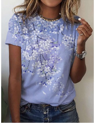 Leisure Floral 3d Printed Short Sleeved Round Neck T Shirt