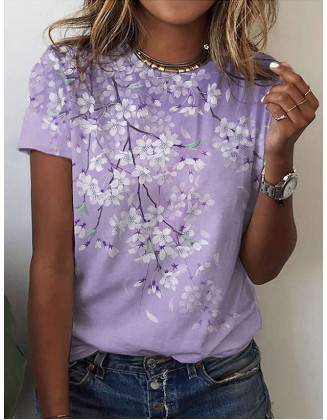 Leisure Floral 3d Printed Short Sleeved Round Neck T Shirt