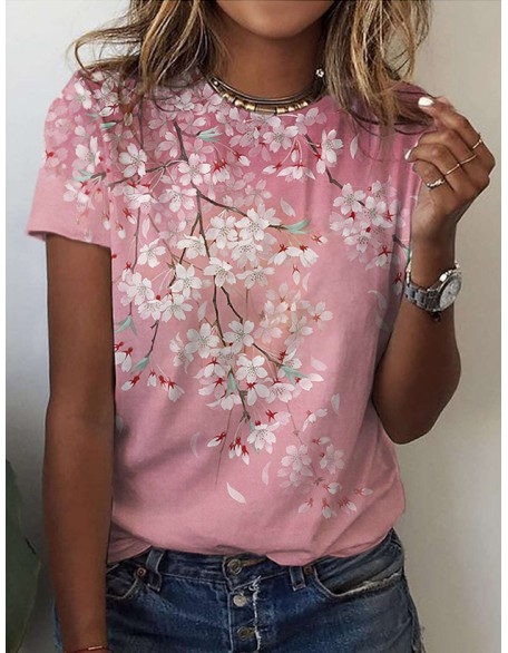Leisure Floral 3d Printed Short Sleeved Round Neck T Shirt