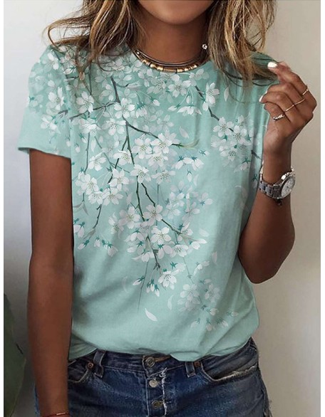Leisure Floral 3d Printed Short Sleeved Round Neck T Shirt