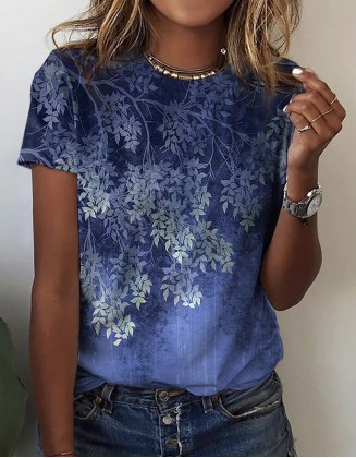 New Floral Print T-Shirt Round Neck And Short Sleeves
