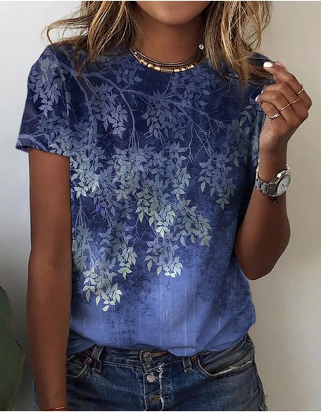 New Floral Print T-Shirt Round Neck And Short Sleeves