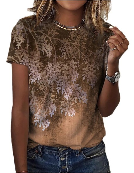New Floral Print T-Shirt Round Neck And Short Sleeves