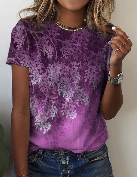 New Floral Print T-Shirt Round Neck And Short Sleeves