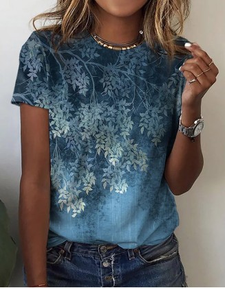 New Floral Print T-Shirt Round Neck And Short Sleeves