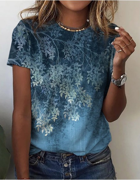 New Floral Print T-Shirt Round Neck And Short Sleeves