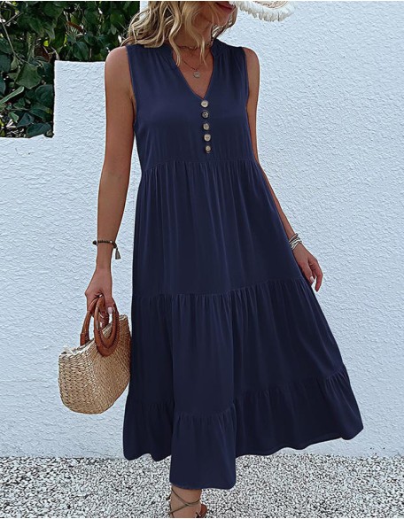 New Vest Skirt Sleeveless Loose casual Solid Color Dress