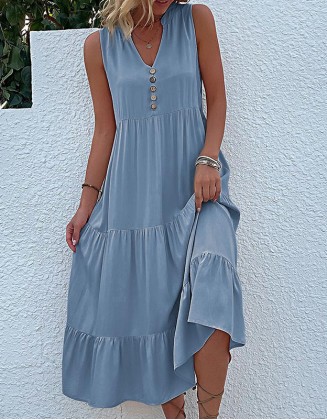 New Vest Skirt Sleeveless Loose casual Solid Color Dress