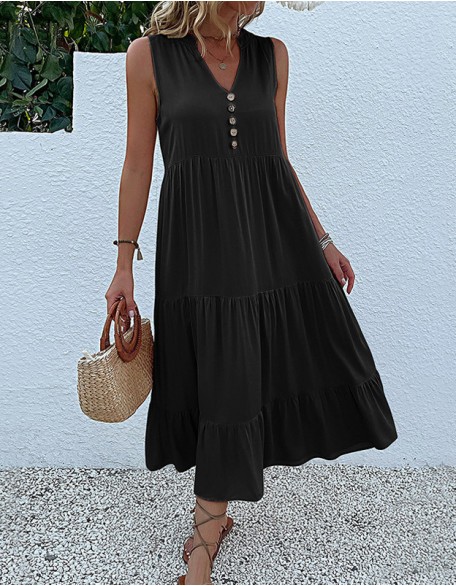 New Vest Skirt Sleeveless Loose casual Solid Color Dress