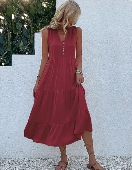 New Vest Skirt Sleeveless Loose casual Solid Color Dress