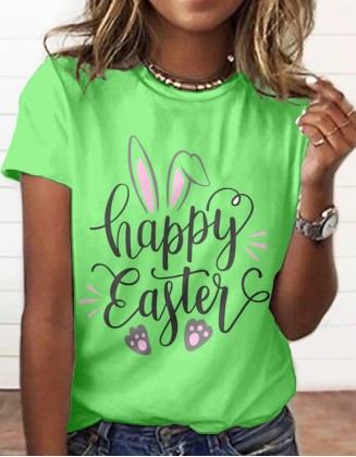 Rabbit Easter Letter Series 3d Printed T Shirt Ladies Casual Short Sleeved