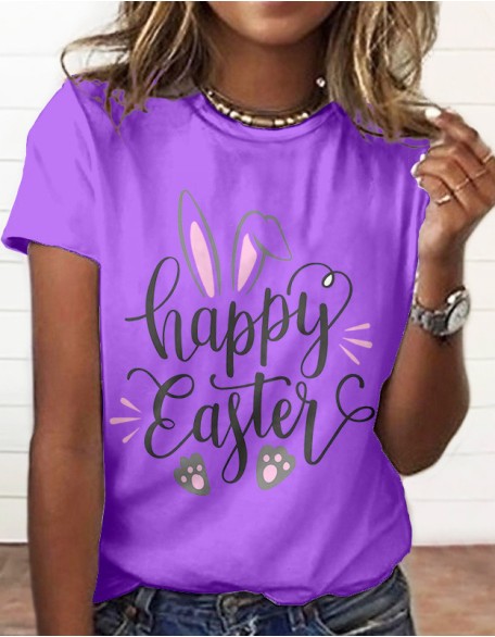 Rabbit Easter Letter Series 3d Printed T Shirt Ladies Casual Short Sleeved
