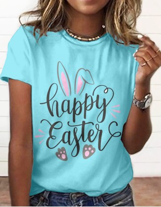Rabbit Easter Letter Series 3d Printed T Shirt Ladies Casual Short Sleeved