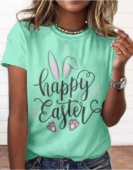 Rabbit Easter Letter Series 3d Printed T Shirt Ladies Casual Short Sleeved